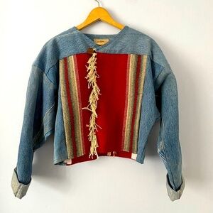Love Apples by Stephanie Womens Denim Jacket Small Ortega's Weaving Shop Boho